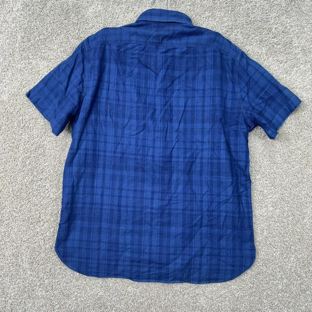 Polo Ralph Lauren Popover Shirt Men Medium Blue Plaid Indigo Oxford Short Sleeve